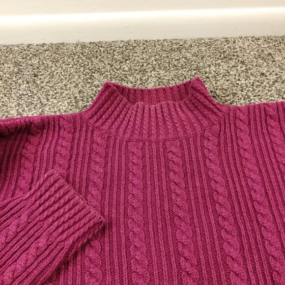 Vintage Gap Sweater Ramie Cotton Cable Knit Fisherman Dark Pink Womens Small - Picture 2 of 8